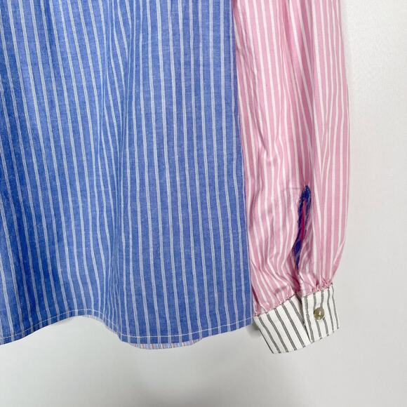 Anthropologie Amadi Small Blue Pink Carice Button Down Striped Patchwork Blouse - Picture 8 of 13